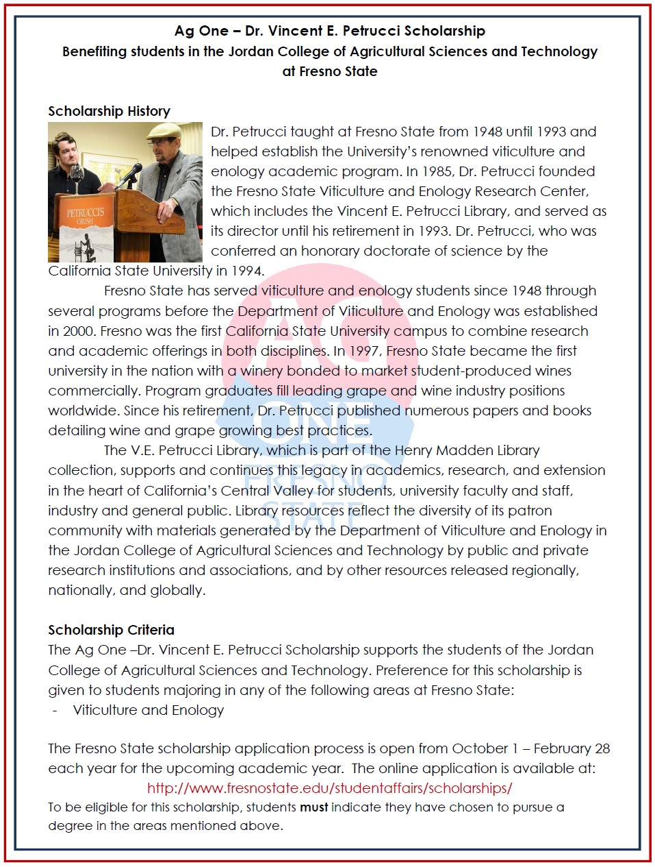 Dr. Vincent E. Petrucci Endowment Description
