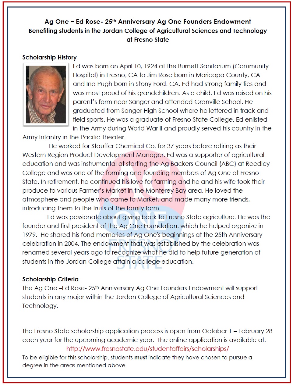 Ed Rose Founders Endowment Description