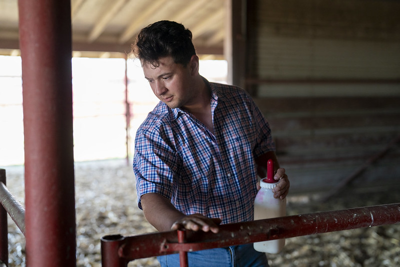 Student on farm