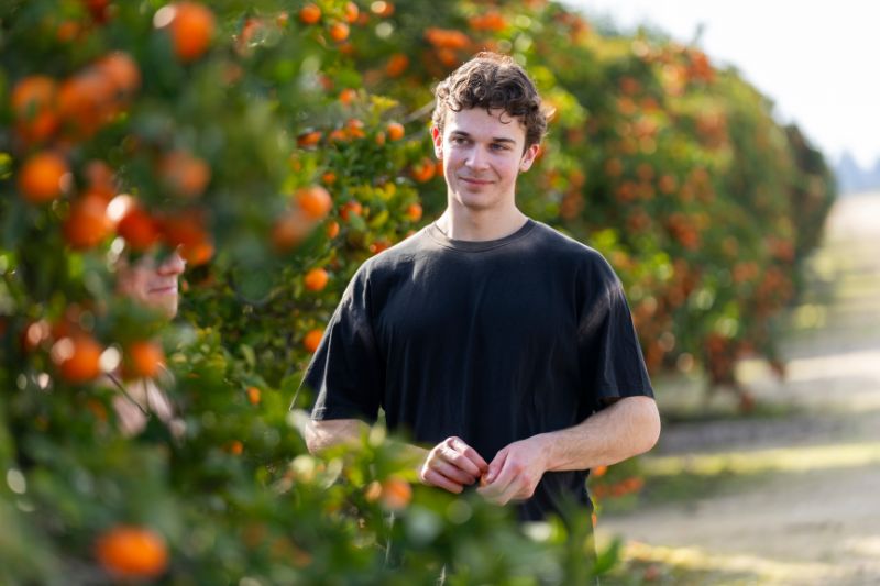 Student with citrus tree