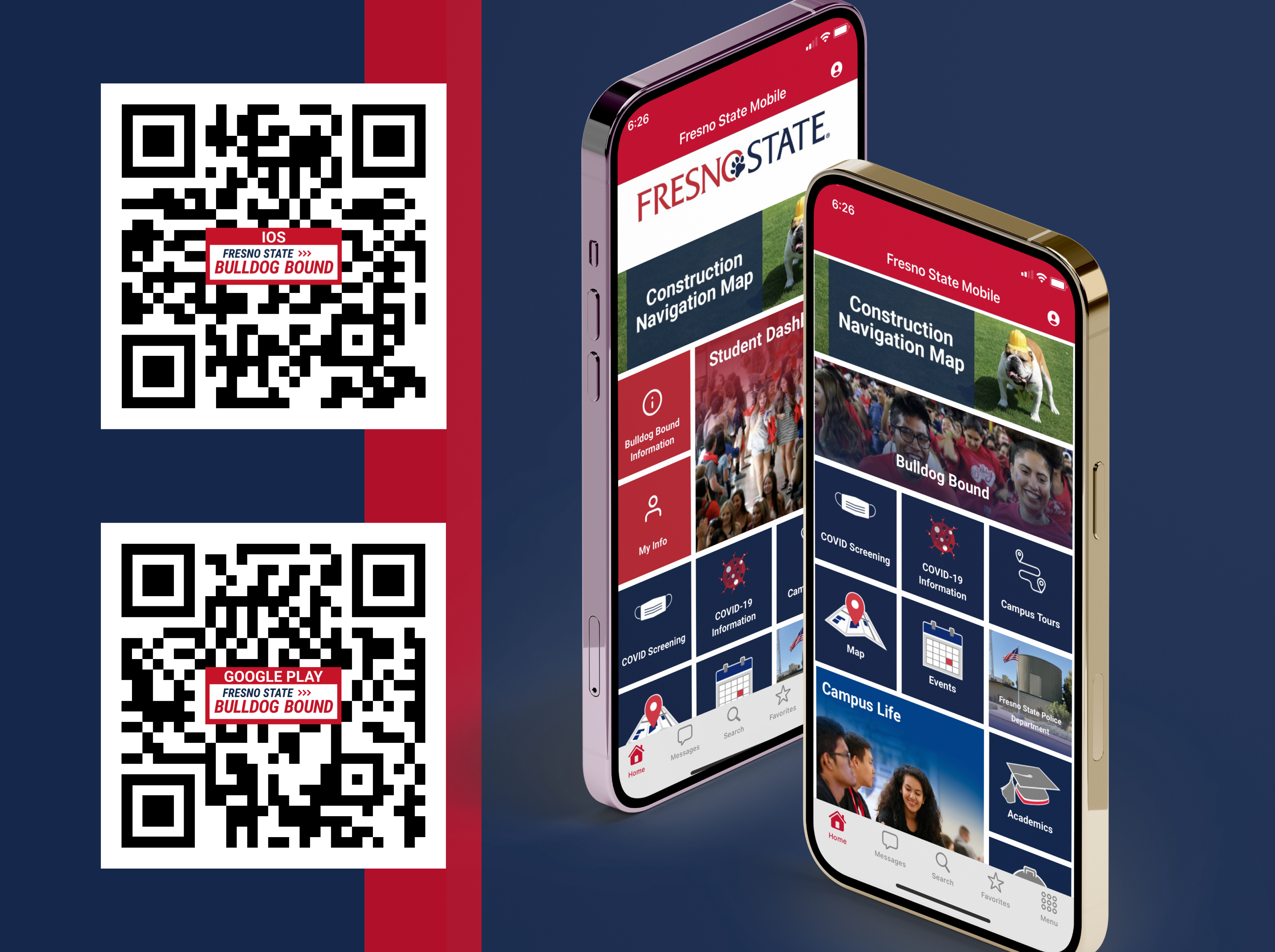 mobile app and 2 qr codes for downloading the app