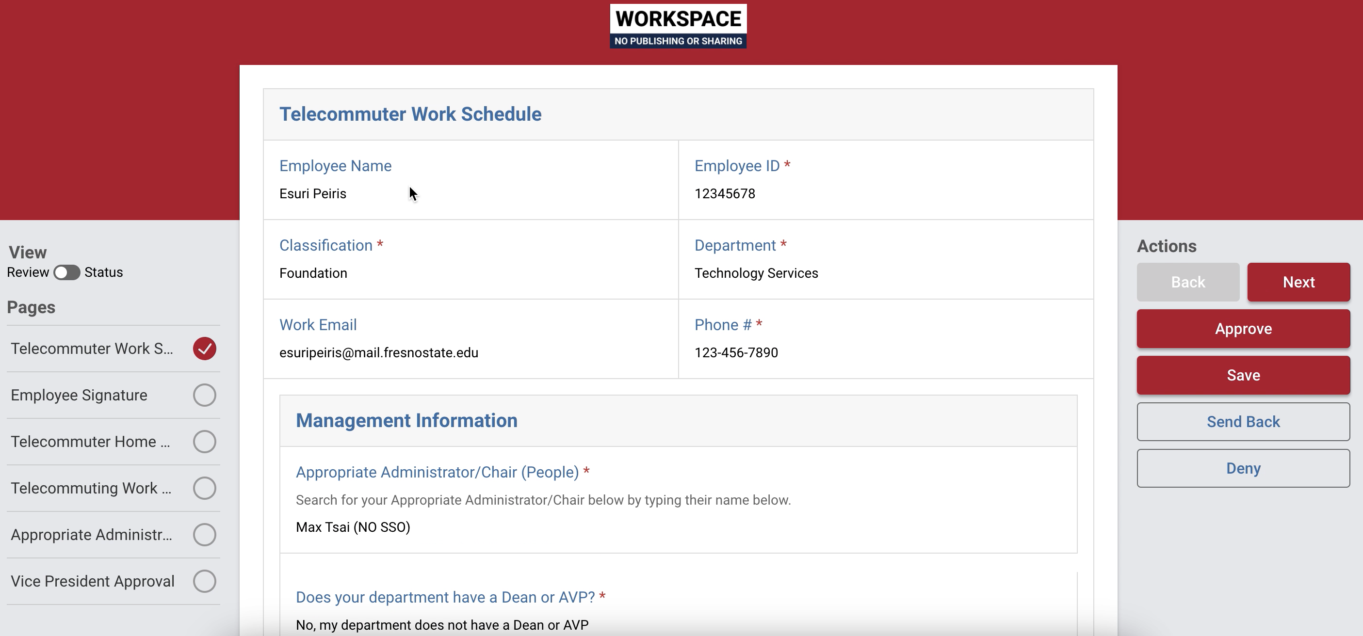 The HR Telecommute Form is shown. 