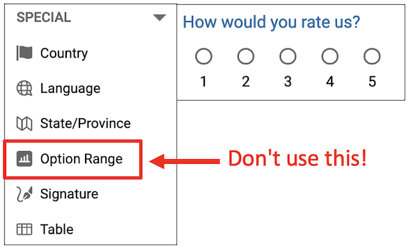 option range in menu highlighted