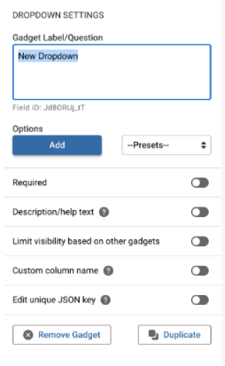 dropdown settings