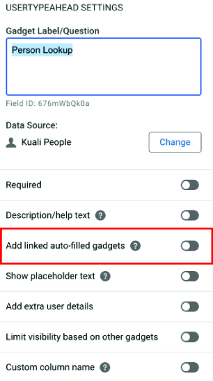 adding gadgets to a form for pre-fill