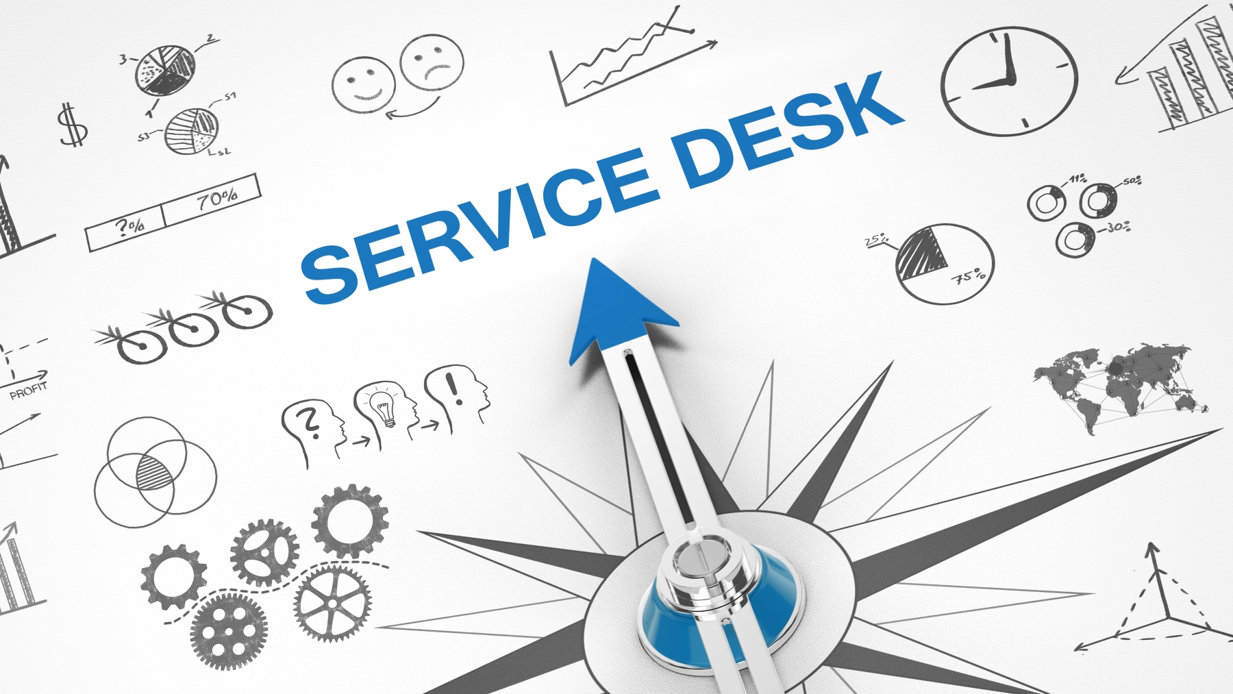 image of a service desk graphic with drawings of elements related to graphs