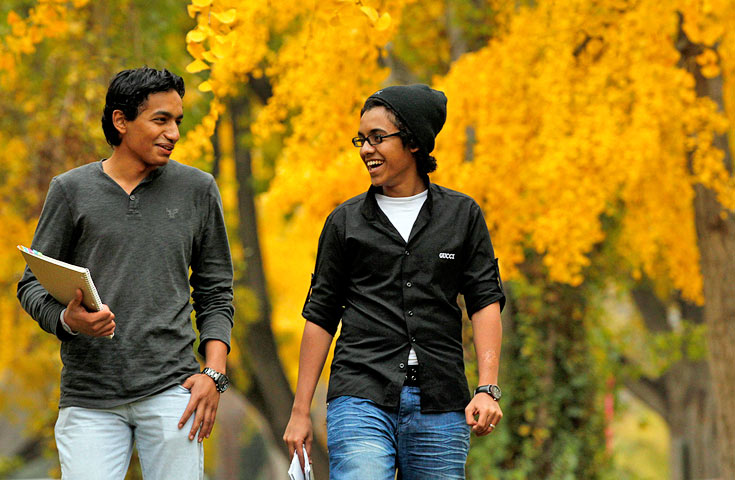 Two students walking