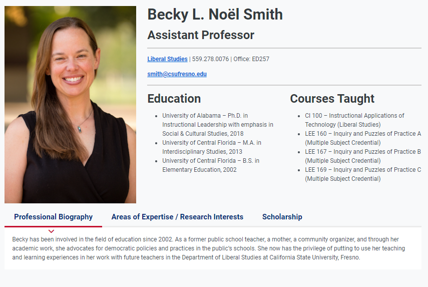 Faculty Page Screenshot