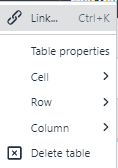 Screen shot of Right Clicking on Table