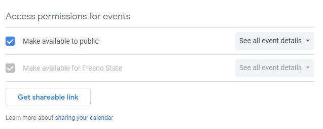 Google Calendar Access Permission for Events made public